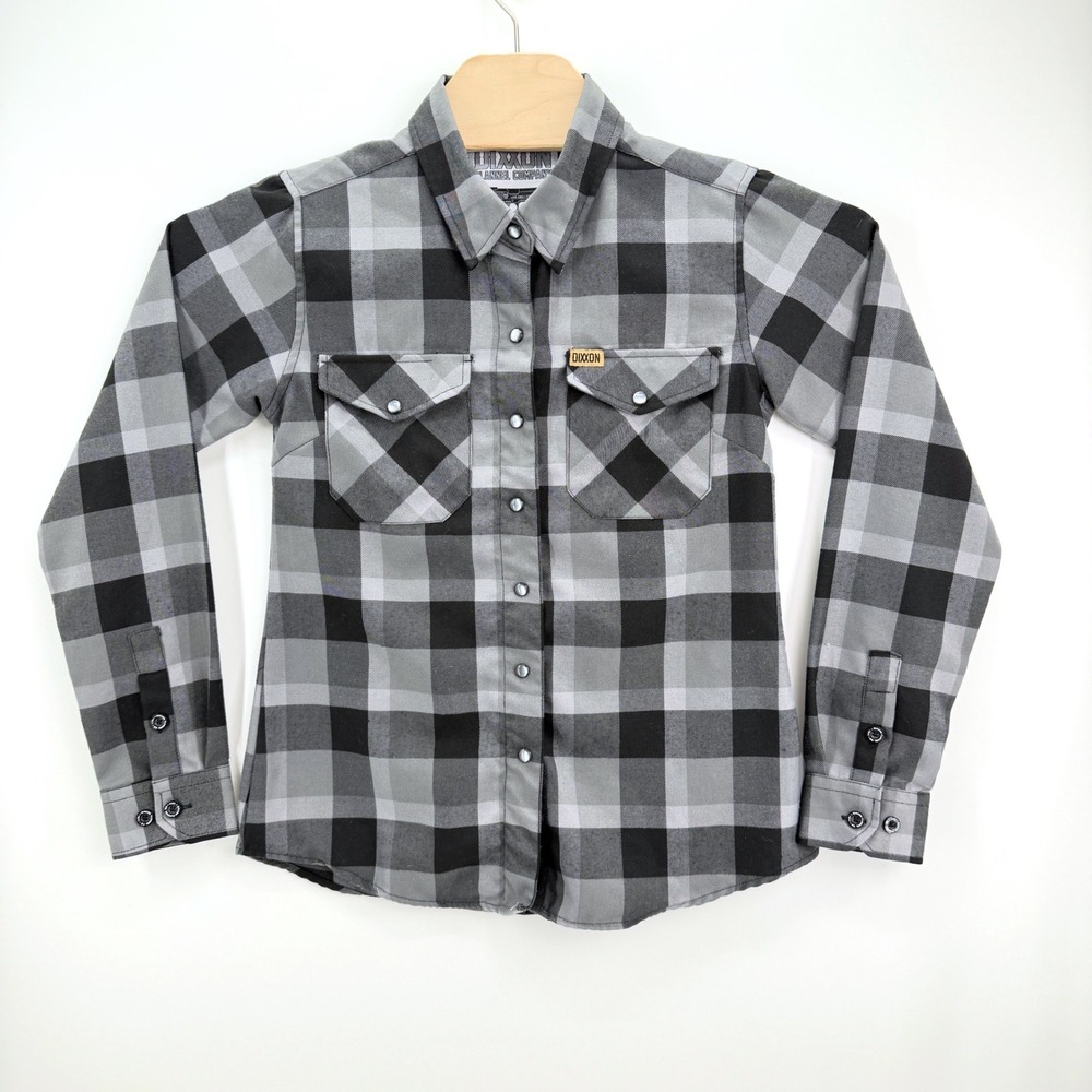 Dixxon Flannel Company 1911 Shirt Womens Medium Grey Black Plaid Biker Western